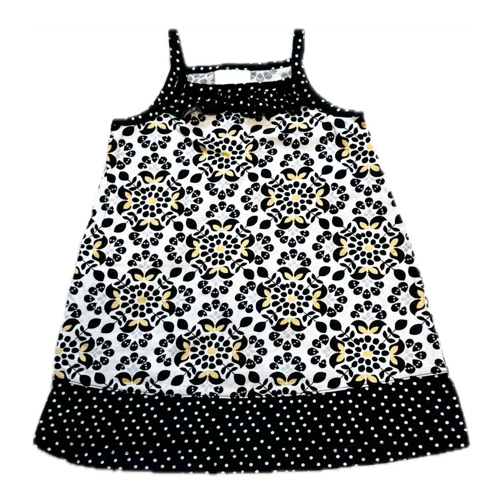 Hanna Andersson Black and White Polka Dot Floral Dress Size 90 (3T)